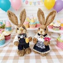 Easter Rabbit Table Decorations Cute Straw Mini Bunny Figurines Tabletop Centerpieces For Home Spring Party - A - View 2
