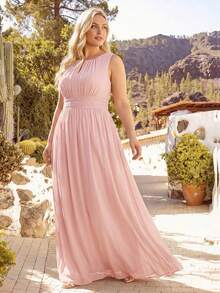 Elisanya Elegant Sleeveless Round Neck Sequin High Waist Bridesmaid Dress, Party Dress, Formal Evening Gown - Pink - View 6