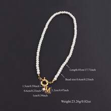 1pc New Classic Faux Pearl Initial Spring Buckle Pendant Beaded Necklaces For Women - White - View 2