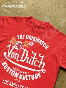 Dutch Manfinity Y2K Style  Print (180g Pure Cotton T-Shirt) Cotton T-Shirt - Soft And Breathable, Green Print 100% Pure Cotton Fabric - Comfortable And Vibrant Summer Streetwear Short-Sleeved T-Shirt, Cool Motorcycle Design, Vintage Summer Men's Everyday Wear T-Shirt - Đỏ - Xem 2