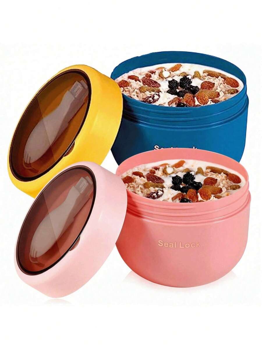 1 pièce Tasse de petit-déjeuner à l'avoine, Tasse à yaourt, Tasse à salade, Boîte à bento, Récipient d'avoine scellé, Récipient de petit-déjeuner portable, Réutilisable pour les fruits, les puddings, les yaourts, les salades, les céréales, le lait, la soupe et plus encore. Convient pour la maison, l'école, le bureau, les voyages et les pique-niques en plein air. Cadeau de Noël - Multicolore - Voir 1