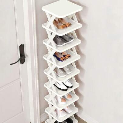 2-9层窄鞋架，升级版鞋子收纳架，紧凑型独立式鞋架，节省空间的DIY鞋子收纳架，适用于玄关和衣橱，适合美国尺码9-10，易于组装，结构稳固，黑白配色，家居装饰，秋季装饰