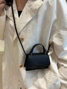 Women's Korean Style Minimalist Chic Shoulder Crossbody Bag, Mini Square Bag, Elegant Casual Lipstick Bag, New Fashion - Black - View 7