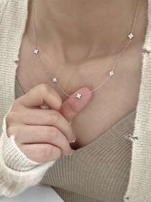 1pc New Fashion Silver Zirconia Floral Chain Necklace Jewelry - Silver - View 3