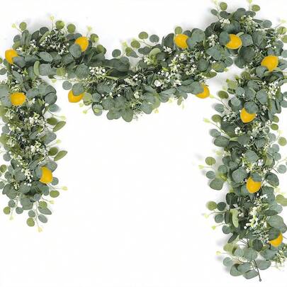 1/2/3/4 st. DIY vårdekoration med eukalyptusblad, vinrankor, konstgjord citronkrans, konstgjord eukalyptusranka som matchar gröna växter, lämplig för hem, vägg, bröllop, fest, matbordsdekoration