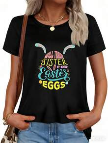 Outfit pasquali da donna con camicia a maniche corte con stampa pasquale sul colletto - nero - Visualizzare 3