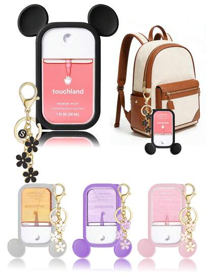 2 piezas, Botellas de spray de desinfectante de manos sin enjuague de 30ml con estuches protectores, 26 colgantes decorativos con flores y letras para botellas de spray, estuches protectores de silicona con forma de oreja anti-caída y anti-colisión, diseño de pulsera de perlas, conveniente para viajes, se puede colgar fácilmente en bolsos, llaveros o mochilas de niños, resistente al desgaste y impermeable, reutilizable, adecuado para desinfectante de manos sin enjuague, viajes, actividades al aire libre, regalos, regalos de Halloween, regalos de Navidad.