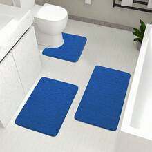 1pc/3pcs Sapphire Blue Stone Pattern Embossed High Bounce Water Absorbent Non-Slip Bathroom Floor Mat, Singles Or Set, Bathroom Decor Mat Bath Rug Floor Carpet Outdoor Rug Door Mat Fall Decor Bathroom Accessories Back To School Entryway Decor - Blue - View 13
