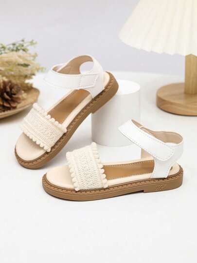 1 par de sandalias de playa con puntera abierta para bebés/niñas pequeñas, de estilo princesa elegante, con suela blanda antideslizante, cierre, puntera redonda, PU suave, apropiadas para niñas de 3 a 15 años, para uso diario, escuela, actuaciones, fiestas de cumpleaños, viajes, primavera/verano