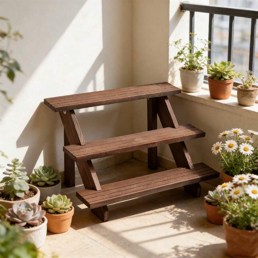 1 chiếc kệ gỗ 3 tầng để trồng cây mọng nước, giá đỡ cây mini để bàn, kệ hoa nhiều tầng bằng gỗ cho bàn làm việc trong nhà, trang trí nhà cửa, tiết kiệm không gian, giá trưng bày chậu cây. - màu nâu - Xem 1