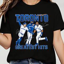 Jays Joe Carter Jose Bautista & George Springer Vintage T-ShirtRetro Toronto Jays Player Graphic Tee Soft Unisex Crew Neck Short Sleeve Shirt For Men & Women Casual Fan Apparel 100% Cotton 1PC 180g - 黑色 - 查看 1