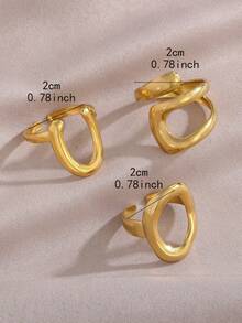 3pcs Set Stainless Steel Fashionable Leaf Geometric Open Rings, 18K Gold Plated Unique Rings, Suitable For Women's Daily And Holiday Wear - Gold - View 5