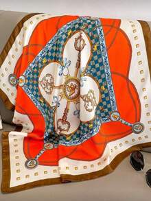 1条女士奢华印花70*70厘米真丝方巾，时尚设计，适合日常佩戴，春季款 - 白色 - 查看 2