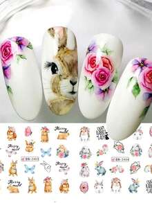 1 bộ 12 mẫu hình dán móng tay chủ đề Lễ Phục Sinh, hình thỏ Phục Sinh dễ thương, hình dán trang trí móng tay chuyển nước. - Nhiều màu - Xem 5