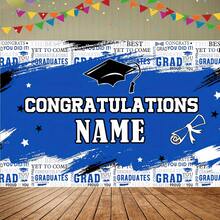 1pc Of Customizable Polyester Banner For Graduation Parties, Featuring A Blue And White Graffiti-Style Background With A Graduation Cap And Star Design.It Can Be Personalized With A Name And Is Suitable For Both Indoor And Outdoor Use UV Reactive Effect, Perfect For Living Rooms, Bedrooms, Parties, And Festive Decorations.Multiple Sizes Available, Battery-Free, Includes Free Accessories, Custom Tapestry.Living Room Tapestry, Personalized Gifts, Tapestry Decor, Suitable For Birthday, Wedding, Party, Home Decor, Bedroom Decoration, Room Decor Flag, Wedding Room Decor, Christmas, Halloween, Thanksgiving Day, Easter Day, Back To School Season, Mother's Day, Father's Day Or Valentine's Day Gifts Housewarming, Tea Room, Bedroom, Living Room, College Dorm Room, Bedroom Wall Decoration, Elegant, Great For Graduation, Banner Flag, School Decor, Campus Surprise, Dorm Decoration, Back To School Home Decor, Study Supplies - 彩色 - 查看 8