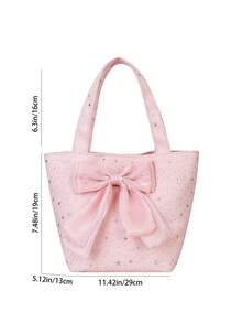 Bow Decor Minimalist Women's Handbag, Lightweight Large Capacity Fashion Bucket Bag, Suitable For Commuting And Shopping - Pink - View 6