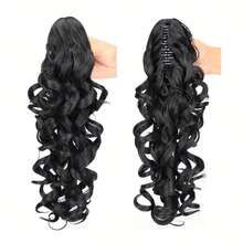 Extensión de cola de caballo sintética resistente al calor, con ondas profundas y rizadas, de 18 pulgadas de largo, con pinza de garra, adecuada para uso diario de las mujeres - Multicolor - Ver 9