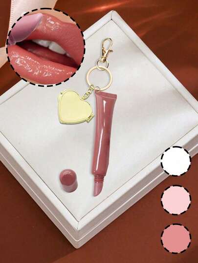 1pc Mirror Lip Gloss Keychain, Bag Charm, Wallet/Backpack Decor, Earphone Case Accessory, Luggage/Car Decor Keyring, Single Accessory With Mirror And Romantic Elements, Beauty & Fashion Item, Perfect Gift For Back To School, Summer, Ramadan, Eid, Valentine's Day, Christmas Or Thanksgiving
