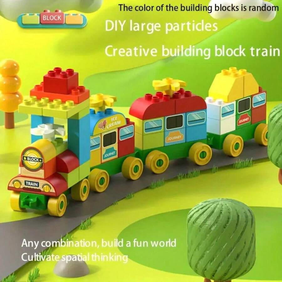 68pcs Large Building Blocks Train Toy Set, Fun And Educational Train Playset, Creative Bricks Bring Hours Of Enjoyment! Suitable For Family Interaction, Easter/Birthday Gift - Multicolor - View 1