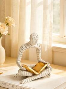 1pc Vintage Literary Figure Sculpture Decor - Printed Book Lover Figurine, Creative Desktop Organizer Tray For Living Room/Office, Elegant Resin Material Decor With Gold Accents, Suitable As Home Decor Gift For Book Enthusiasts - Alphabet Book - View 7