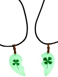 2件套优雅时尚夜光干花心形吊坠项链套装，送给女朋友、男朋友、闺蜜的礼物 - one-size - 查看 4