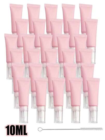 10ml Loción - Dispensadores de plástico portátiles y sin fragancia, productos de cuidado de la piel envasados, crema para los ojos, esencia, dispensador de aceites esenciales recargable - Envase transparente de tamaño de viaje - Accesorios de cuidado de la piel portátiles. Juego de botellas dispensadoras para base de maquillaje, loción, aceite esencial, crema, loción corporal - Dispensación precisa, amigable para viajes y portátil con cepillo de limpieza