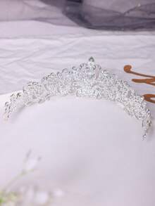 1件优雅女士水晶皇冠发饰，公主风皇冠新娘婚礼派对生日头饰 - 銀色 - 查看 6