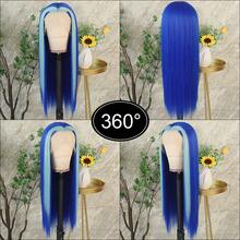 13X4 Pink & Brown Lace Front Wigs Pre Plucked Soft Free Part Long Straight Wigs Glueless Pink Skunk Stripe Wig Wear And Go Wig Heat Resistant Fiber Hair Synthetic Lace Front Wigs For Fashion Women For Daily Christmas Party Cosplay Use - 挑染藍色 - 查看 7