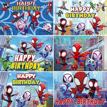 Cartoon Spider-Man And His Surprising Friends Theme Birthday Background Cloth, Children's Marvel Happy Birthday Background Banner, Birthday Party Decorations, Suitable For Spider-Man Themed Birthday Party, Comic Theme Celebration, Independence Day, Graduation Ceremony Or Superhero Themed Birthday Party.