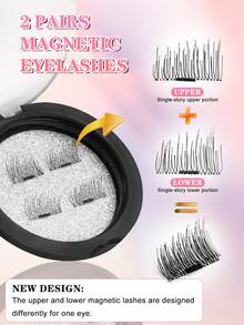 Waloshow 2 Pairs Magnetic Fake Eyelashes, Single Magnet/2 Magnets 3D Style, Glue-Free Reusable, Easy To Apply - Black - View 3