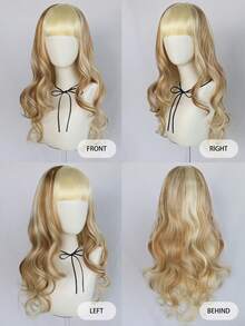 女士金色挑染长卷发假发，带刘海，蓬松丰盈，舒适易打理，适合办公室、音乐节、角色扮演和派对等场合。 - 香檳色 - 查看 5