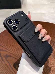 1个钱包式PU皮革支架手机壳，带卡槽，适用于 17 Pro Max、17 Air、14、15、16 Plus、17、11、12、13 Pro Max，商务照片卡套 - 黑色 - 查看 1