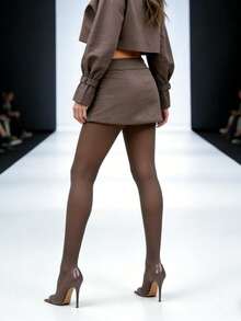 1 双精致摩卡色时尚连裤袜 - 优雅时尚的尼龙丝袜，尽显办公室风范 - 咖啡棕 - 查看 6