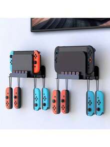 Giá treo tường bằng kim loại cho Switch 2 (phiên bản 2025) - Bộ giá đỡ lưu trữ với 5 khe cắm thẻ game và 4 giá đỡ tay cầm, màu đen carbon, phụ kiện Switch 2 gắn phía sau TV. - màu đen - Xem 5