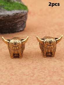 1/2pcs Small Ox Sculpture Decor, Suitable For Home/Office Decoration, Tea Pet And Ornaments, Applicable For Tea Ceremony Or Decoration (Bronze) Festival Decorations - Miniature Bull - View 8