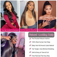 Straight 13x4 Lace Front Human Hair 13x6 HD Transparent Lace Frontal Wigs 30 40 Inch 5x5 Glueless Closure Wig PrePlucked - Natural Black - 查看 3
