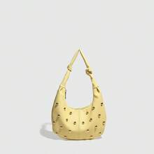 1 Pc Simple And Versatile Tote Bag For Women'S Fashion, Large Capacity Shoulder Bag, Personalized Rivet Underarm Bag - 黃色 - 查看 5