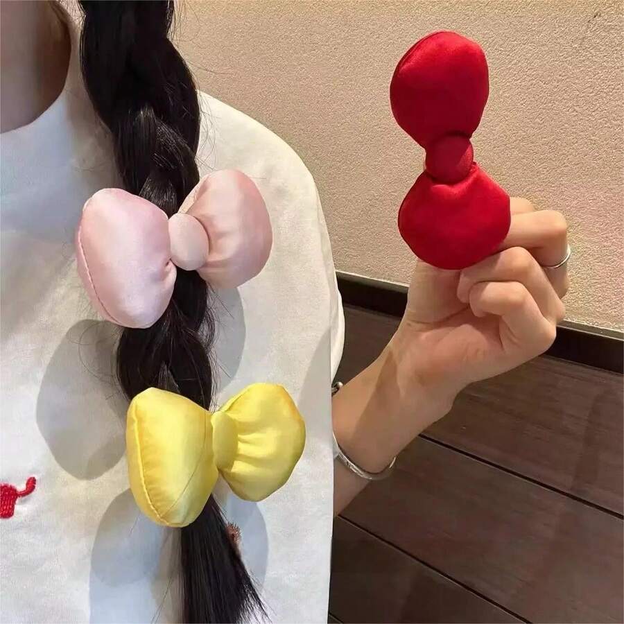 可爱棉质蝴蝶结发夹 - 柔软毛绒鸭嘴夹，适合女孩和女士 - 彩色 - 查看 1