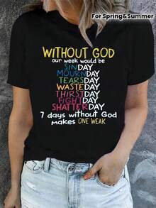 Plus Size Women's Christian Inspirational Letter Print-Shirt - Casual Crew Neck, Short Sleeve Top, Suitable Spring And Summer, Washable, Spring Fashion |   Inspirational Quotes |   Elastic Fabric TRJL - Màu be - Xem 2