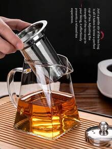 1个高硼硅方形玻璃茶壶，带不锈钢滤网，厚壁茶壶，功夫茶具，本地茶壶，节日礼物，居家，酒店，露营用 - 透明 - 查看 9