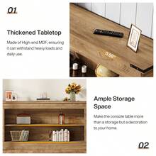 LITTLE TREE 63-Inch Long Console Table For Entryway, Narrow Long Entry Table With Shelves For Living Room, Farmhouse Sofa Console Behind Couch, For Foyer, Hallway, Brown - 棕色 - 查看 10