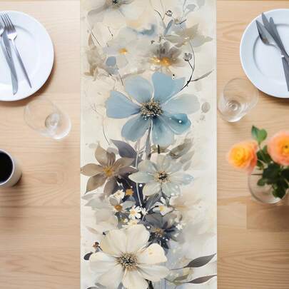春夏桌布，水墨花卉桌布，厨房、餐桌、电视柜花卉装饰，室内外家居派对适用