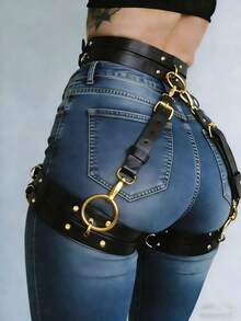 1 Stück Damen Sexy Oberschenkel Hohe Strümpfe in Schwarz, dunkler Stil Strumpfhalter Körperschmuck, verstellbar geeignet für Alltag, Party, Halloween, Kostüm Kombinationen - Schwarz - Übersicht 2