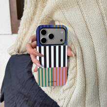 Una elegante funda para teléfono que no incluye cordón ni soporte. Funda para teléfono con diseño de rayas tricolor a prueba de golpes, compatible con 17 Pro, 16 Pro, 15 Pro, 14 Pro. Funda para teléfono coreana elegante e interesante, también compatible con 11/12/13/14/15/16 Pro Plus. Diseño elegante adecuado tanto para hombres como para mujeres, regalo para Pascua, primavera, cumpleaños para novia. - Multicolor - Ver 6