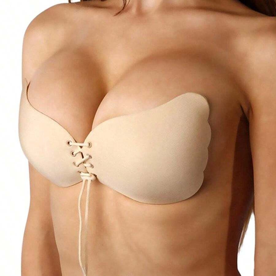 ideaCCSZ 2件套（浅米色+黑色）无肩带提胸塑形隐形文胸，翼形设计，带抽绳，透气防下垂，适合搭配婚纱 - 彩色 - 查看 1