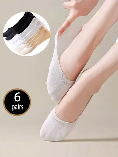 6 Pairs Women's White, Black, Nude Color Breathable Moisture-Wicking Ankle Socks, Thin Low-Cut Invisible No-Show Socks For Spring/Summer, Suitable For Casual, Commuting, Pair With Shoes, Sneakers, All Seasons