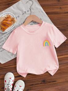 Young Girl Casual Funny Print Round Neck Short Sleeve T-Shirt, Summer Top - Pink - View 8