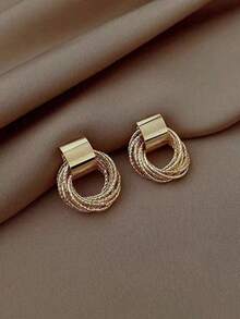 1对镂空圆形新娘耳环，简约时尚多层缠绕耳环，适合日常佩戴和各种场合，女士珠宝 - 金色 - 查看 3