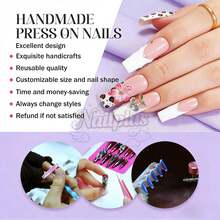 Nailplus 10 PCS Handmade Long Square Press-On Nails | Icy Blue Gilded Vintage Style Angel Pattern Nails With 3D Metal Cross & Pearl Designs, Sparkling Glitter & Retro Embossed Texture Nail Art For Y2K & Punk Daily Fashion Looks (Tool Kit Included) - Follow Your Heart - Xem 4