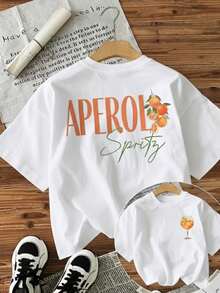 Camiseta Feminina T-SHIRT Blusinha Estampa de Letras Aperol Laranja Estilo Fresh, Top Casual - Branco - Visão 1